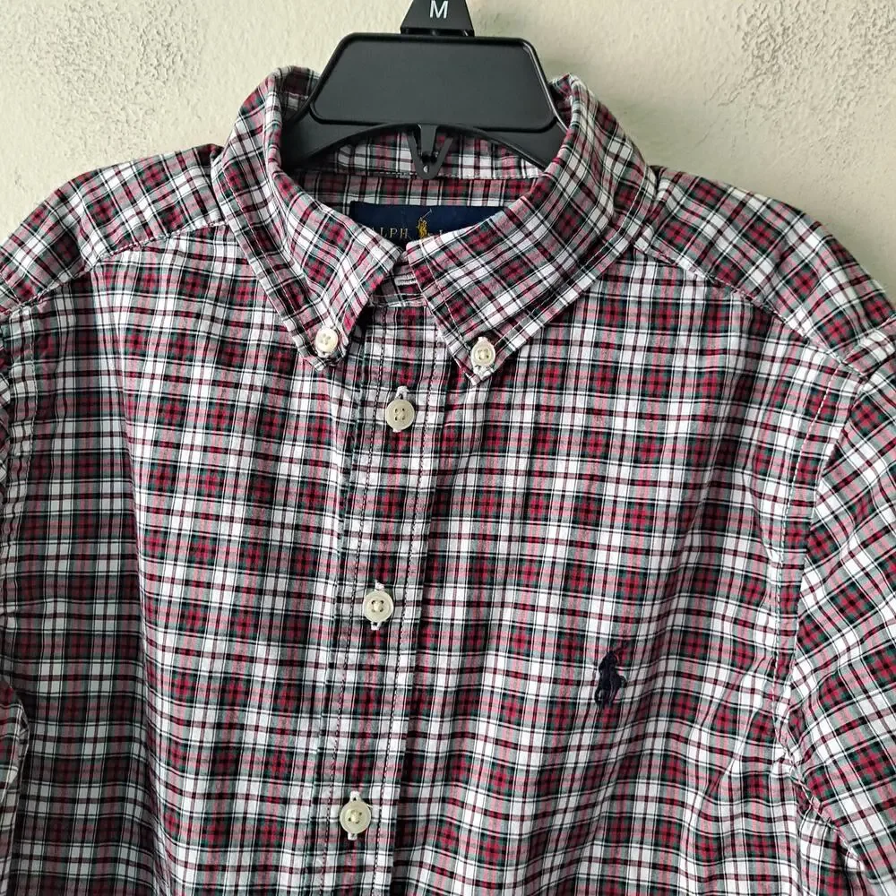 Ralph Lauren Plaid Long Sleeve Button Down Shirt Red Green Black Boys Medium